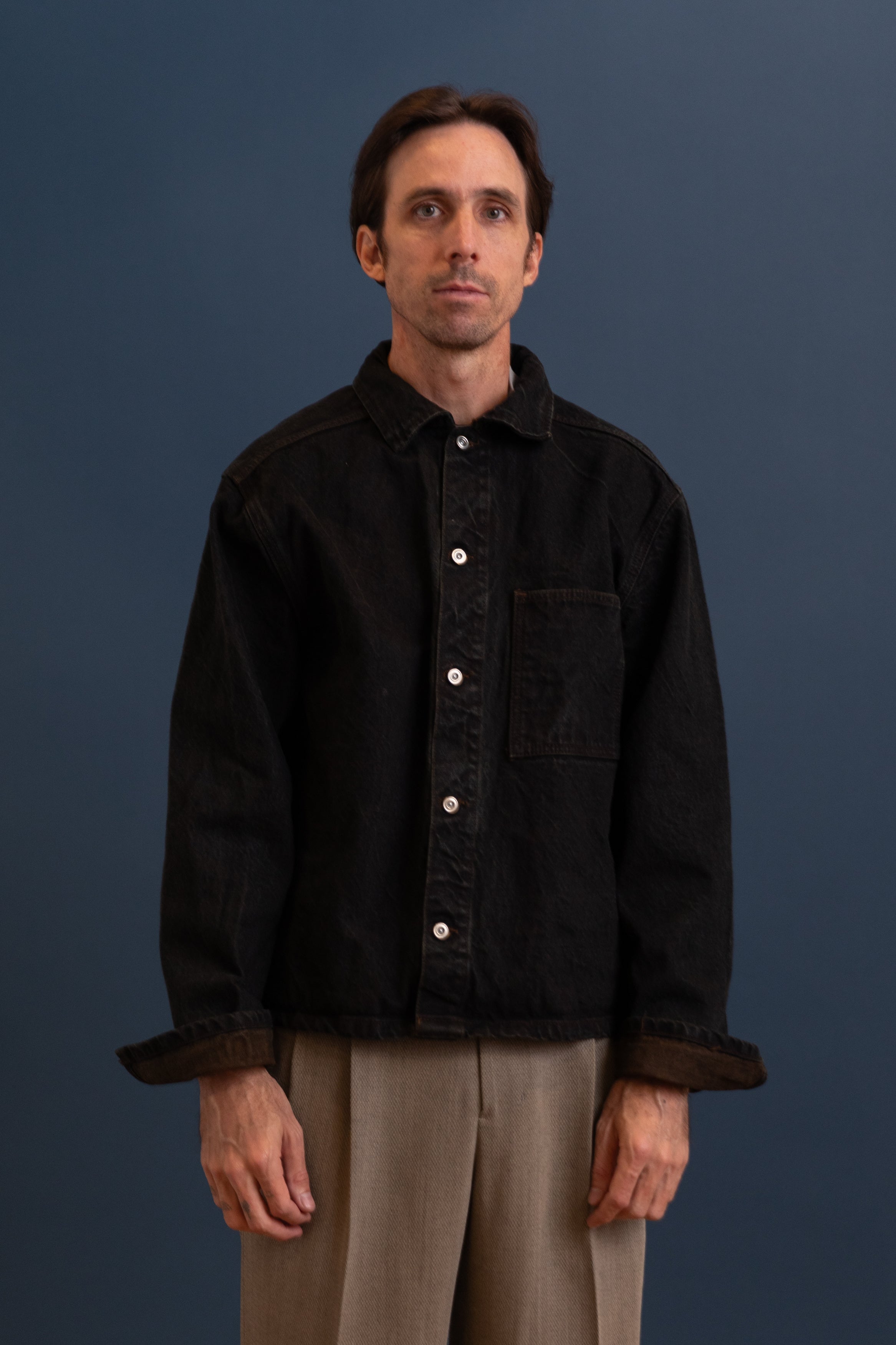 SHIRTMAKER'S JEANS JACKET IN BROWN HAT 16OZ SELVAGE DENIM
