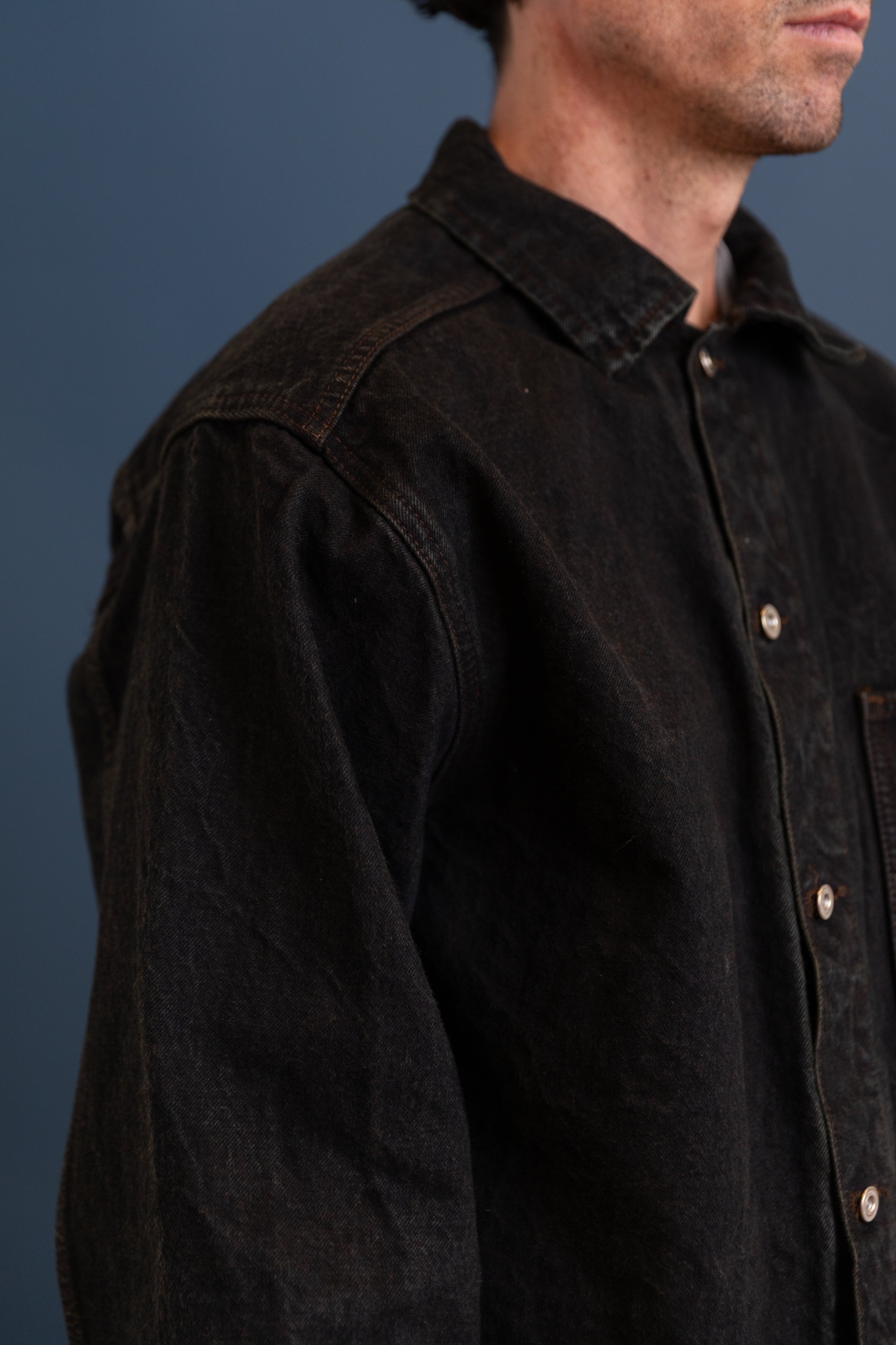 SHIRTMAKER'S JEANS JACKET IN BROWN HAT 16OZ SELVAGE DENIM