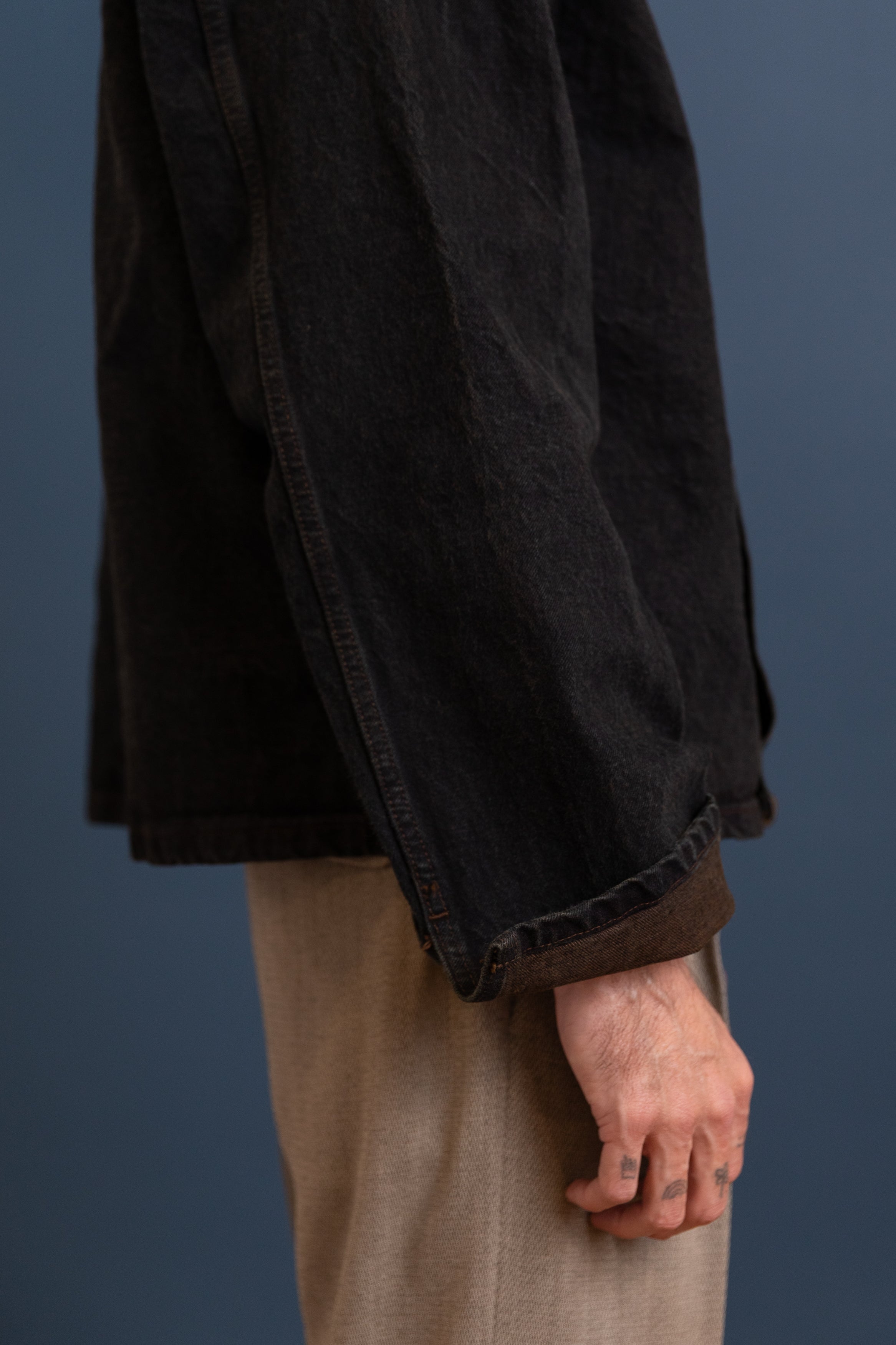 SHIRTMAKER'S JEANS JACKET IN BROWN HAT 16OZ SELVAGE DENIM