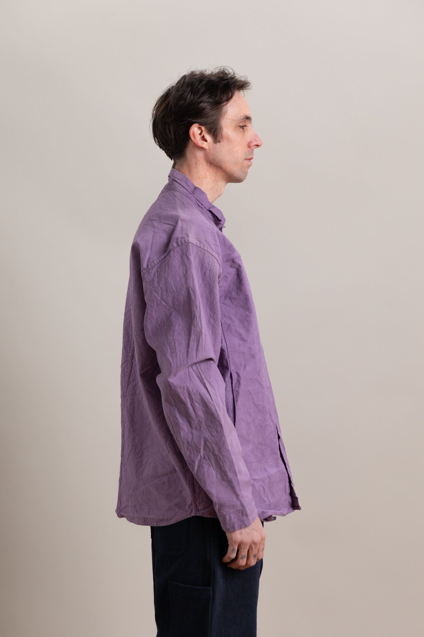 TYPE 401 PLEAT POCKET SHIRT IN PURPLE LOGWOOD COTTON DROPCLOTH