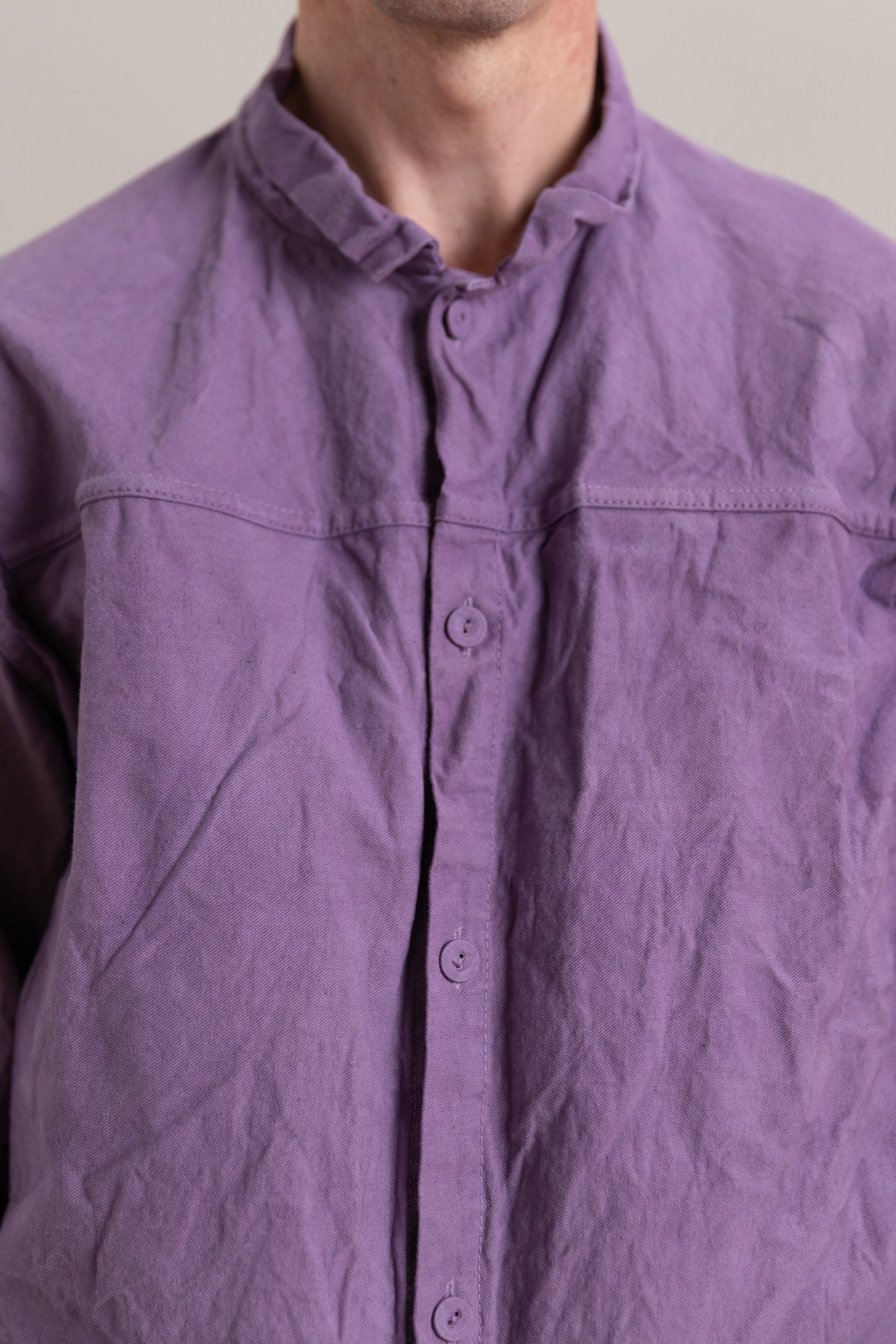 TYPE 401 PLEAT POCKET SHIRT IN PURPLE LOGWOOD COTTON DROPCLOTH