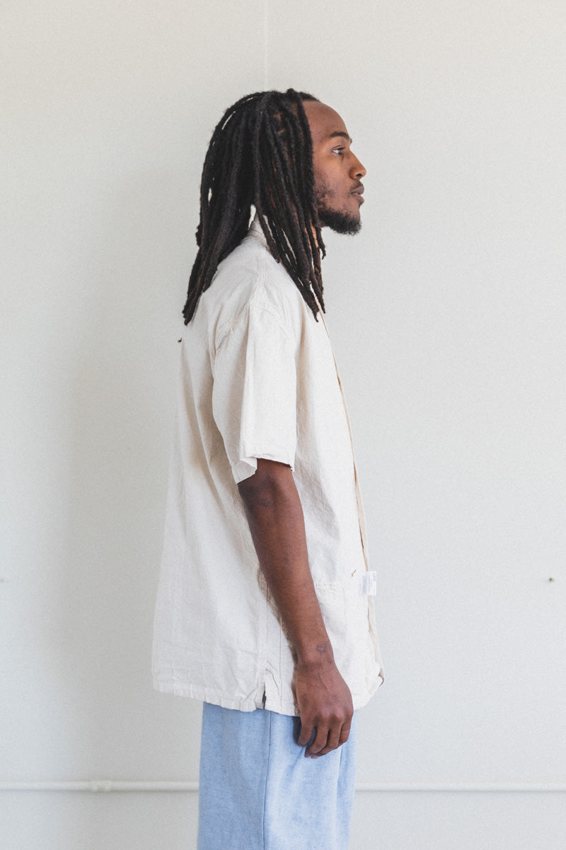 SHORT SLEEVE WIDE FACE SHIRT IN RINSED STRIPED COTTON CALICO