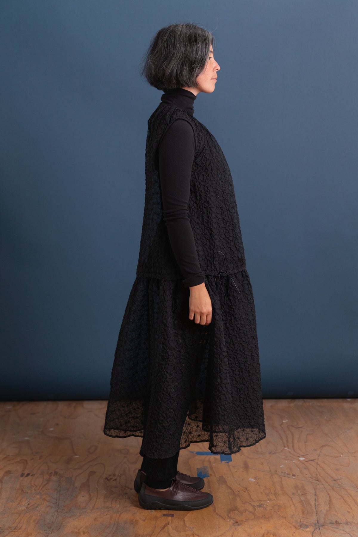 FULL BODY GATHERED DRESS IN EMBROIDERED ORGANZA