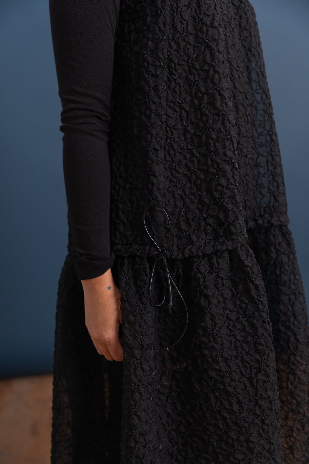 FULL BODY GATHERED DRESS IN EMBROIDERED ORGANZA