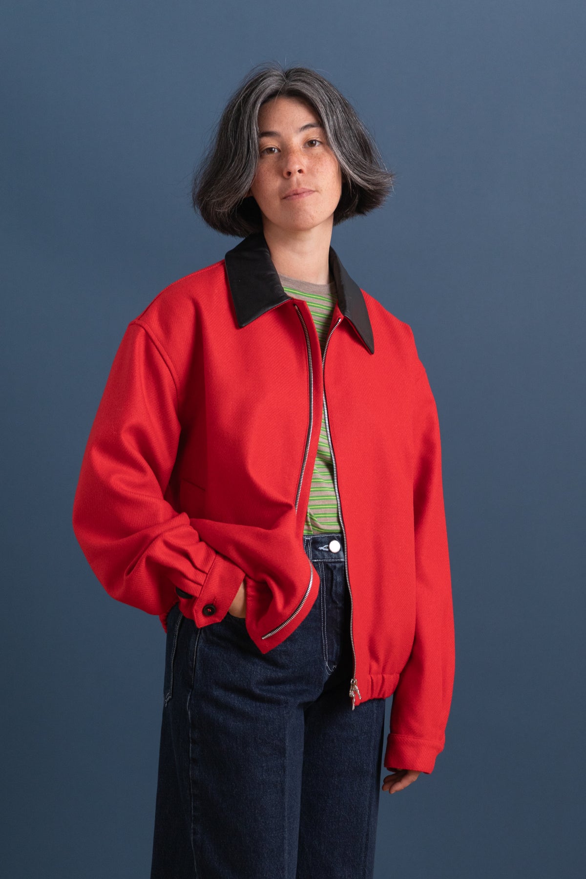 HARRINGTON JACKET IN RED WOOL SERGE