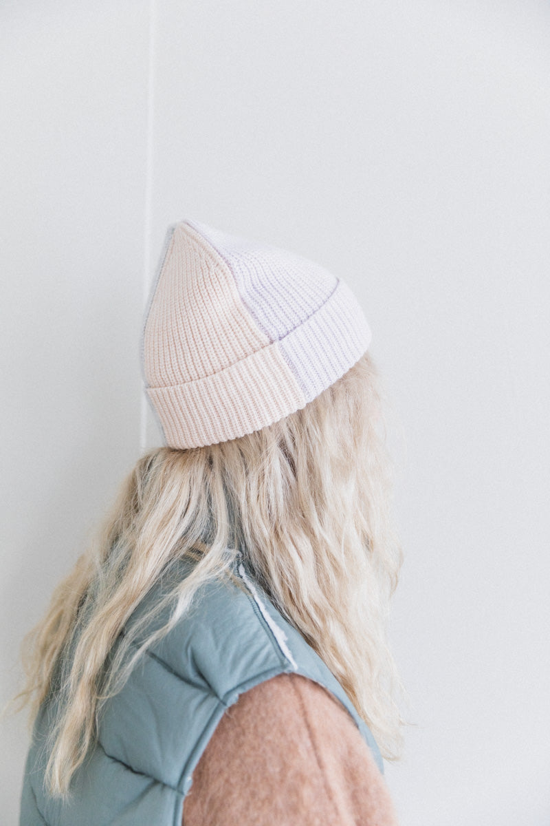 KAJA BEANIE IN BEIGE ONE-OF-A-KIND RECYCLED YARN