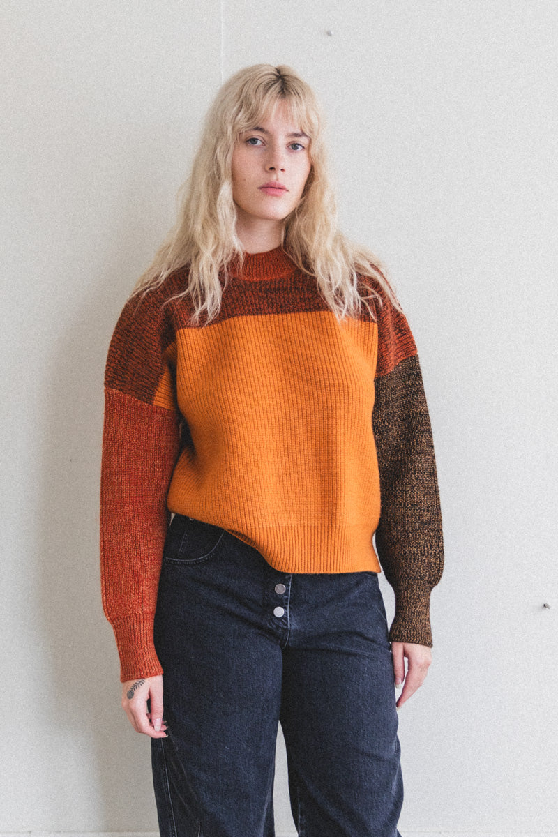 LAERKE SWEATER IN TONAL BROWN ONE-OF-A-KIND RECYCLED YARN