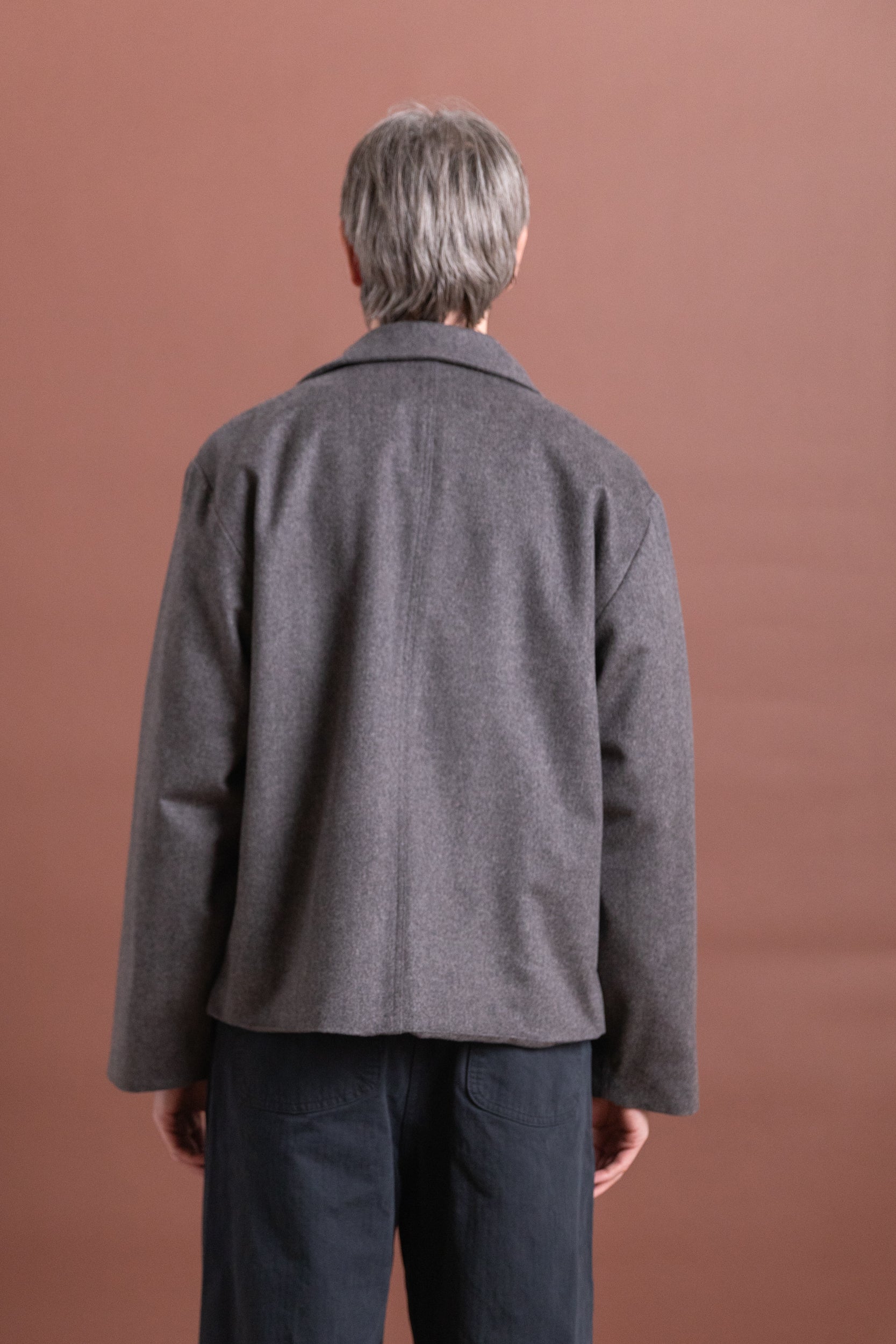 AIRPORT JACKET IN GREY HERRINGBONE WOOL CASHMERE