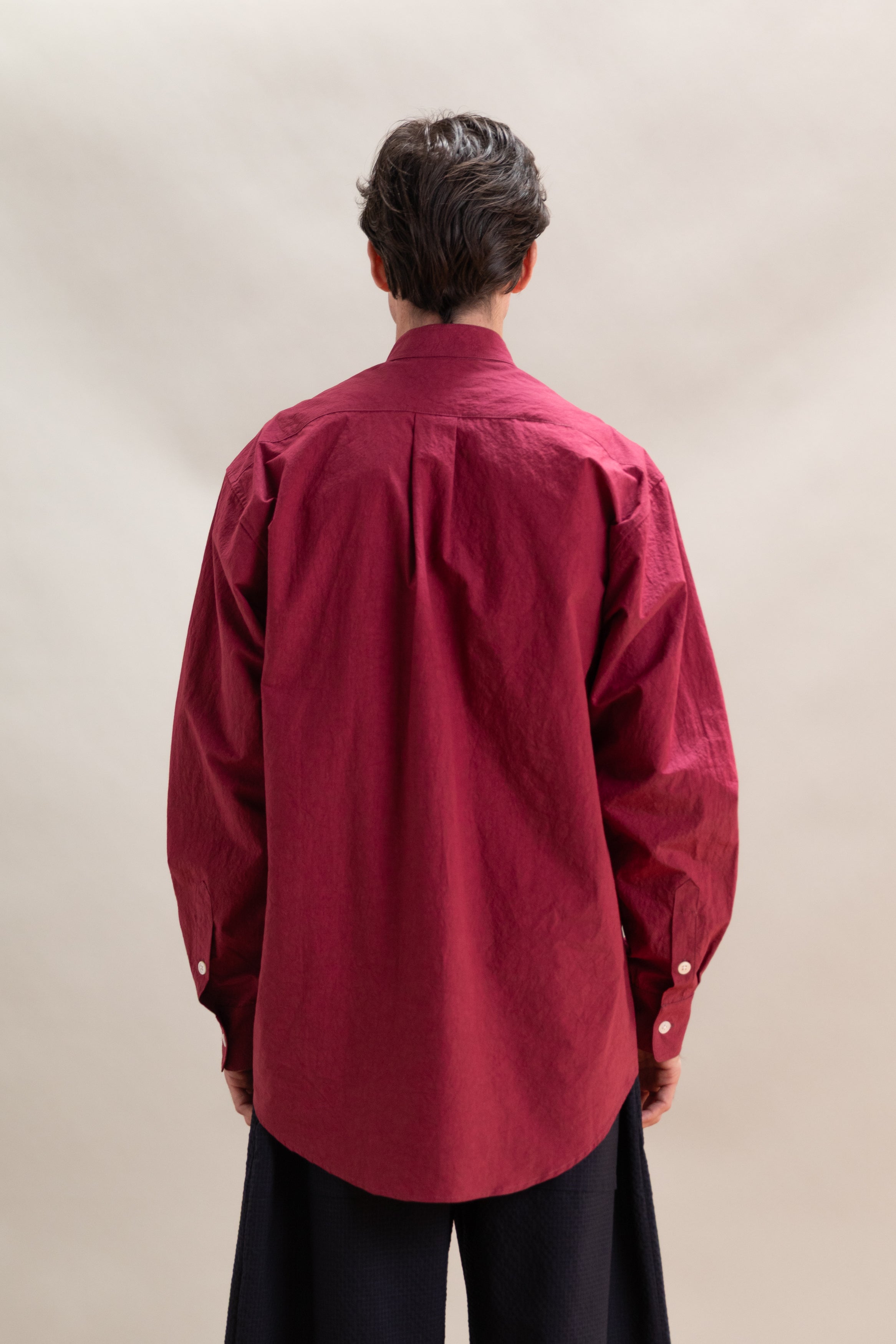 AIRPORT SHIRT IN BORDEAUX COTTON/LINEN TYPWRITER CLOTH