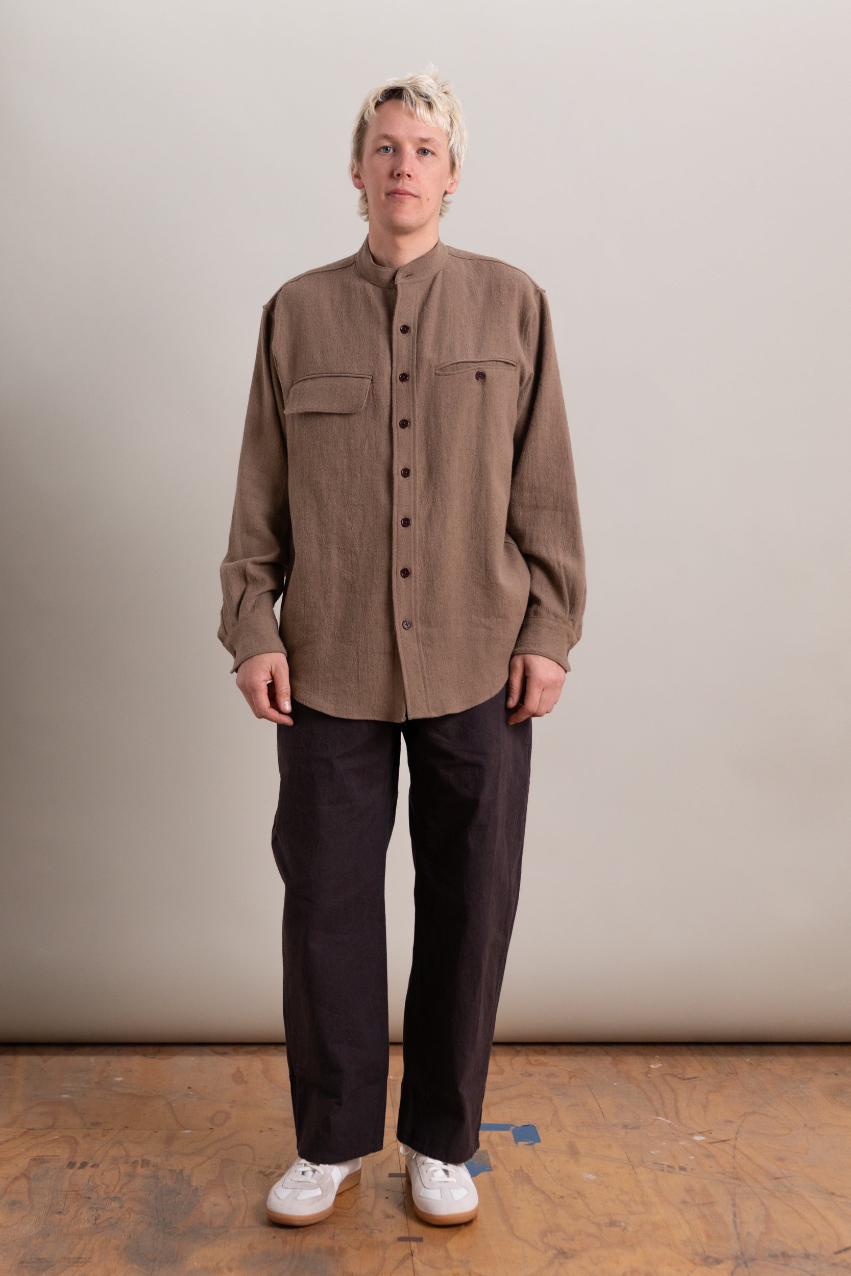 AIRPORT SHIRT IN MOCHA WOOL LINEN