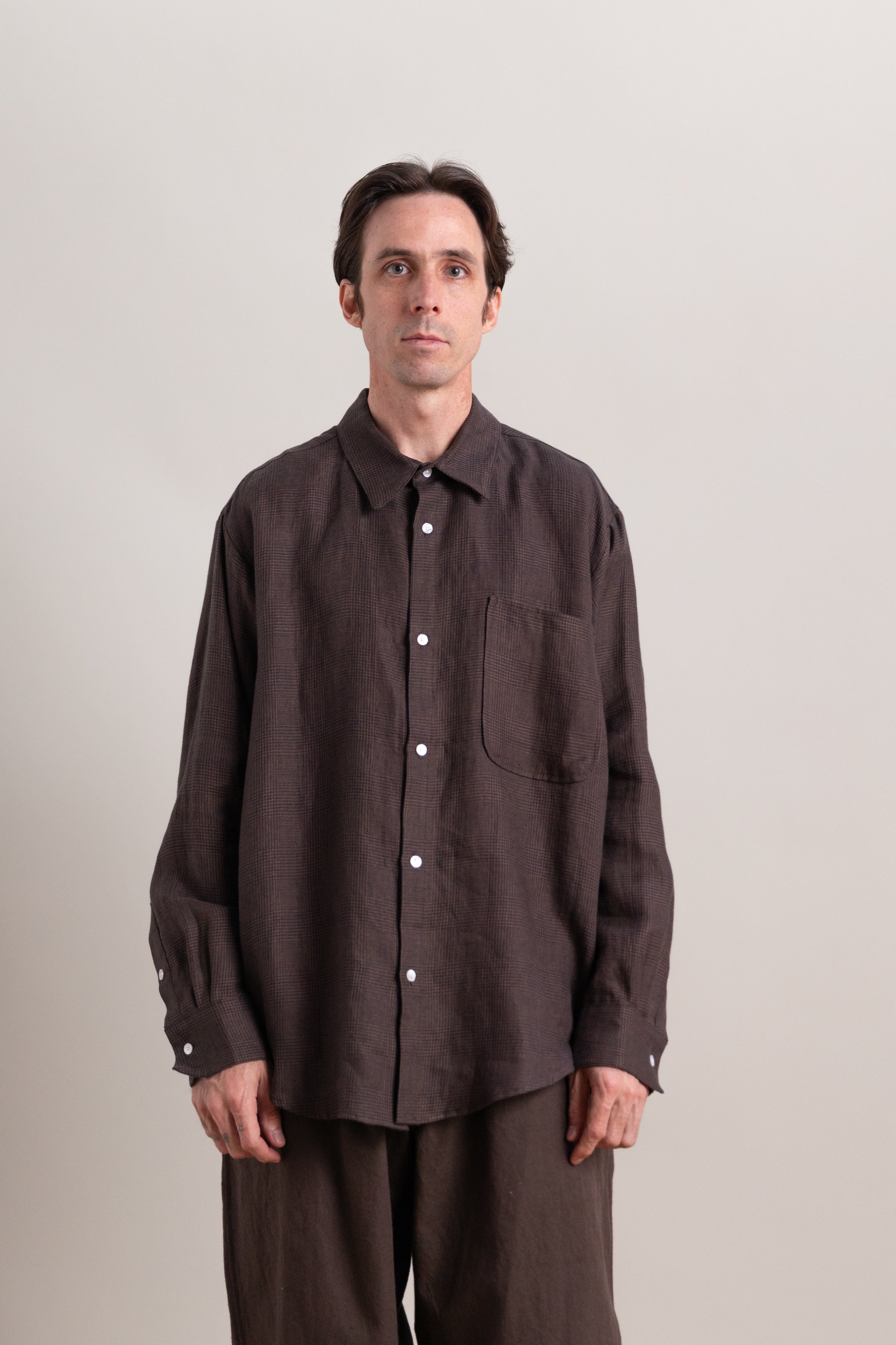 OFFICE SHIRT IN INK AND TOBACCO PLAID