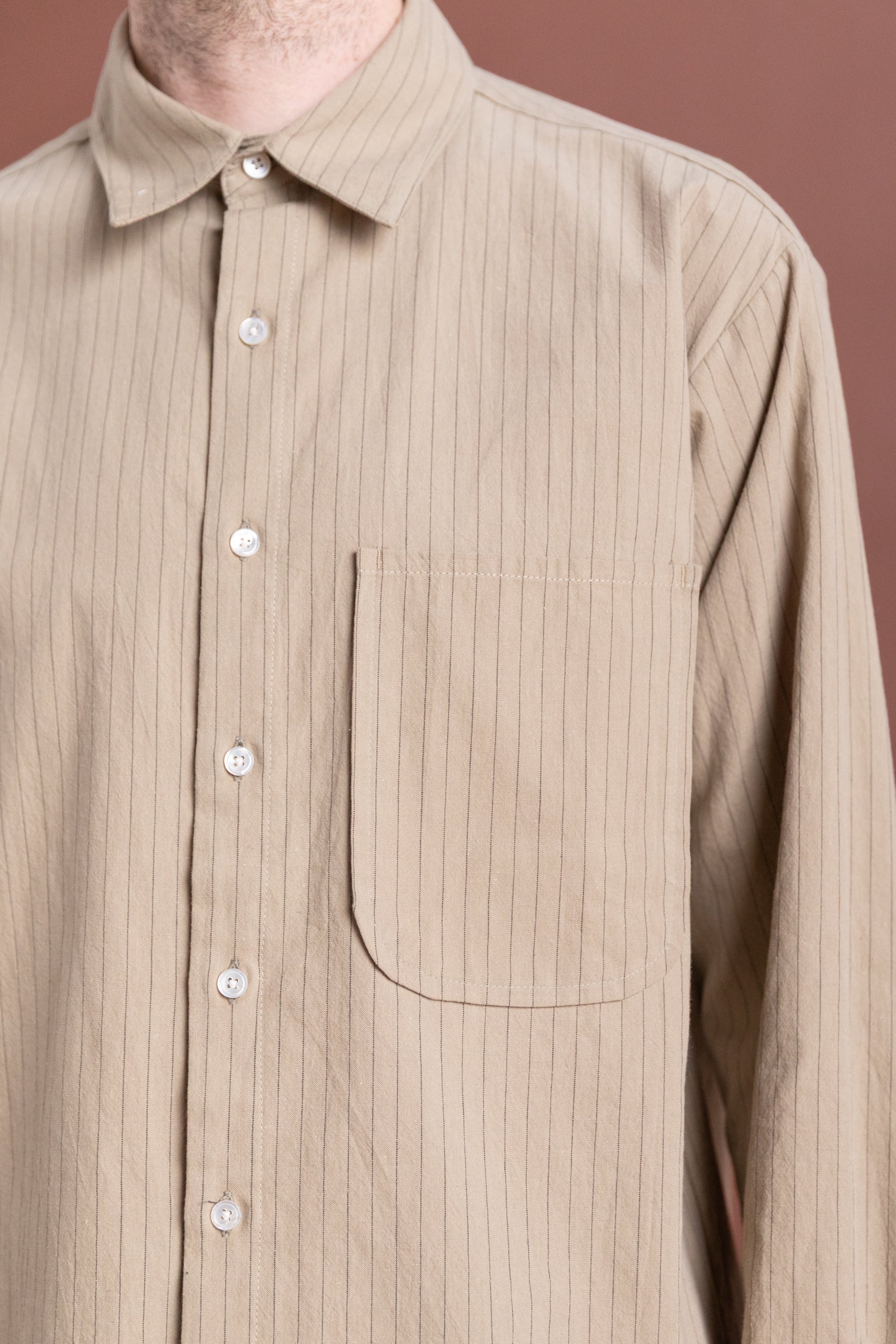 OFFICE SHIRT IN TAN STRIPE COTTON LINEN RAMIE