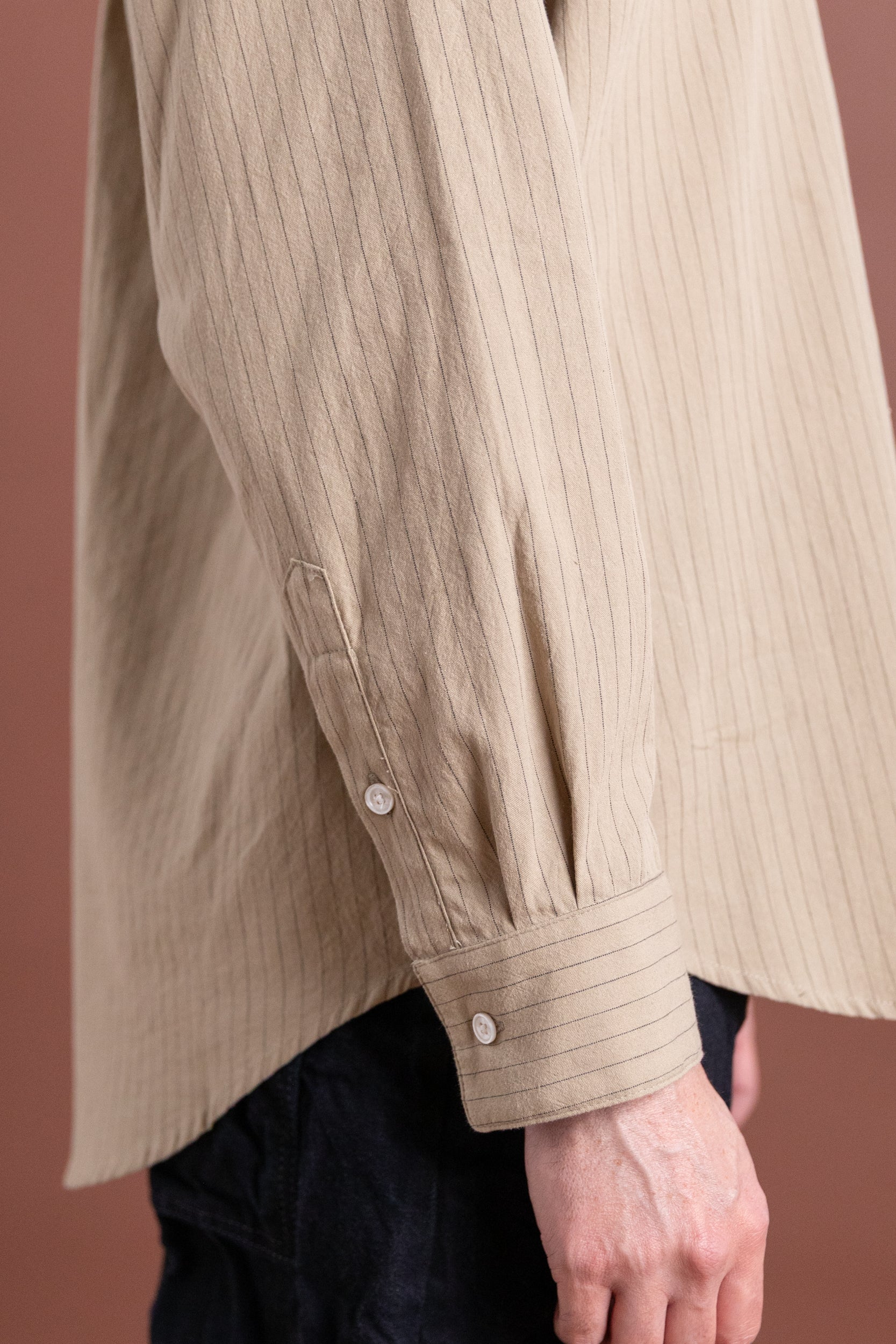 OFFICE SHIRT IN TAN STRIPE COTTON LINEN RAMIE