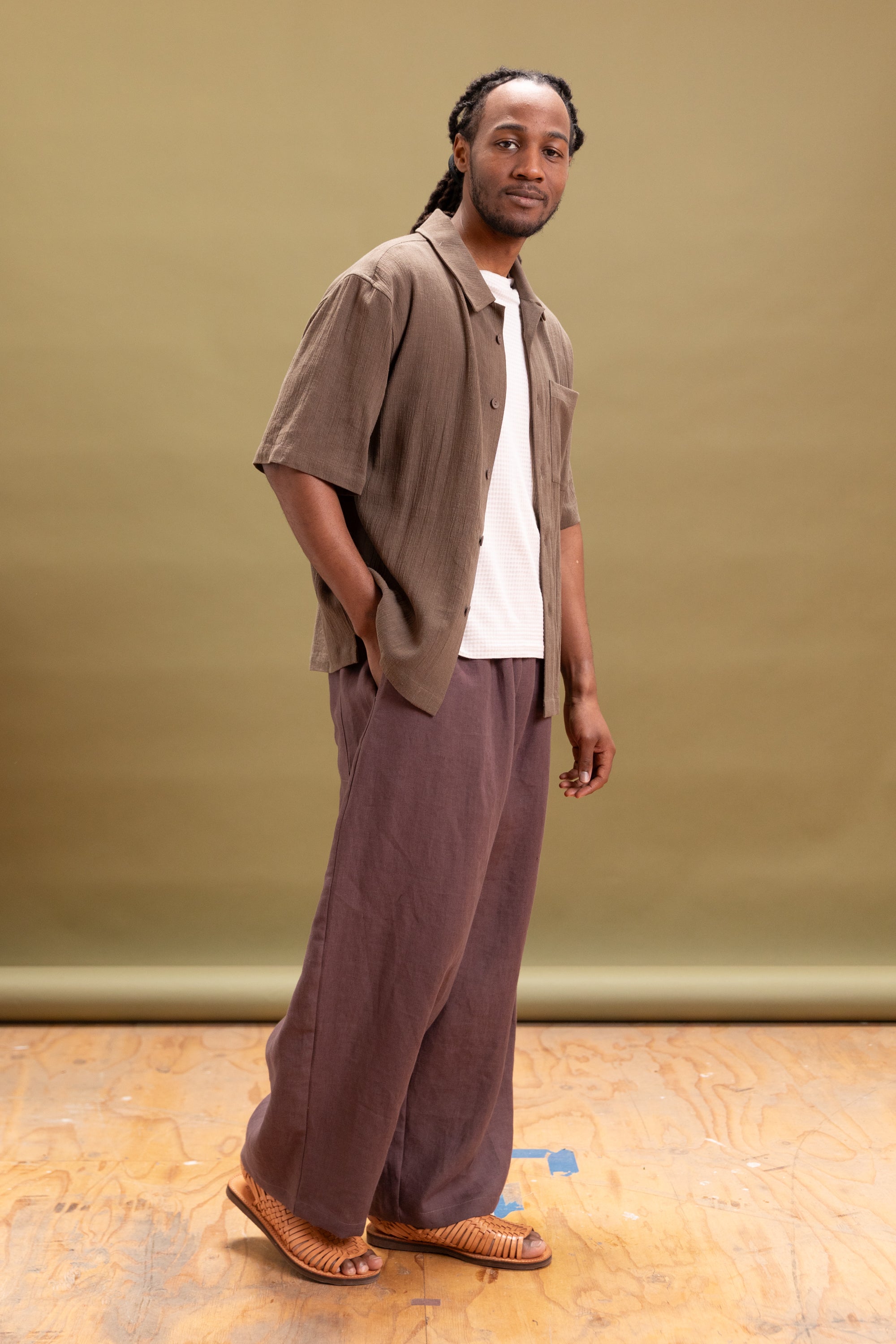 STUDIO PANT IN GRAPE STONEWASHED LINEN