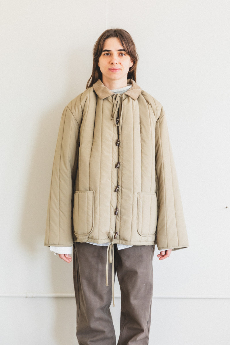 QUILT JACKET WITH DETACHABLE COLLAR IN BEIGE — Shop Boswell