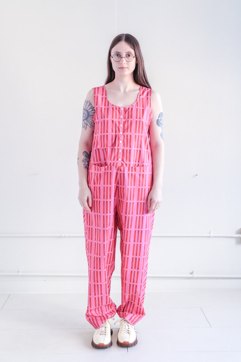 ADELE JUMPSUIT IN PINK BAR POPLIN