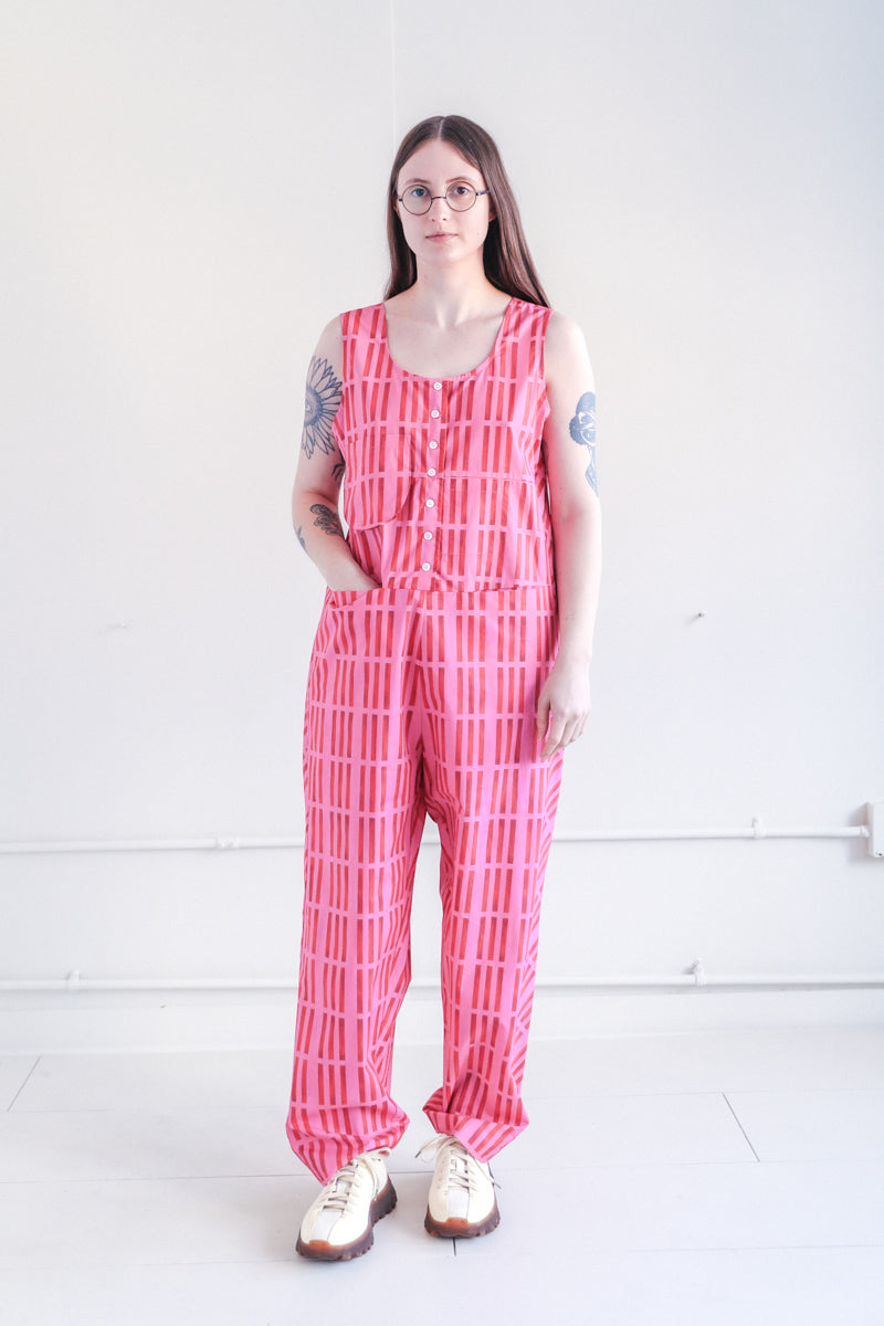 ADELE JUMPSUIT IN PINK BAR POPLIN