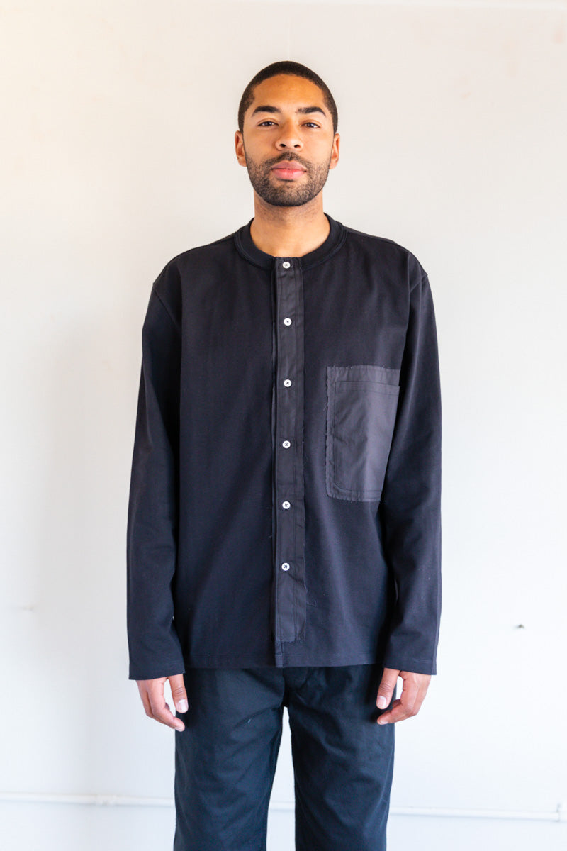 LONG SLEEVE BUTTON TEE  IN BLACK