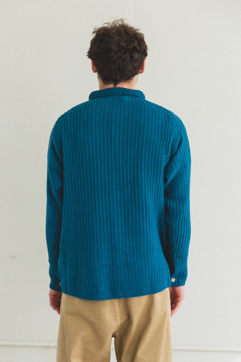 BRUSHED COTTON WOOL RIB KNIT SHIRTS IN BLUE