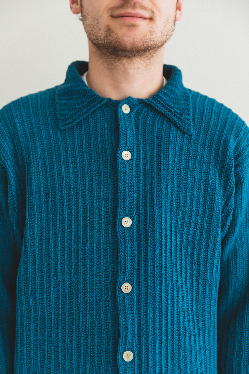 BRUSHED COTTON WOOL RIB KNIT SHIRTS IN BLUE