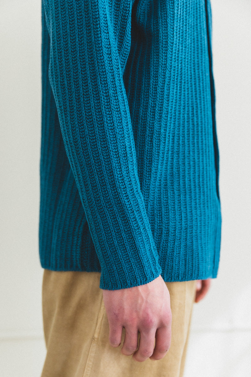 BRUSHED COTTON WOOL RIB KNIT SHIRTS IN BLUE