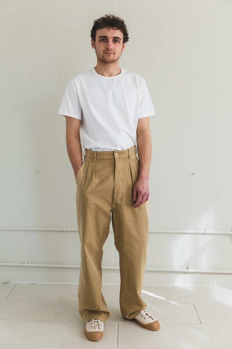 FINX NATURAL GABARDINE PRODUCT DYED PANTS IN FADE BEIGE — Shop Boswell