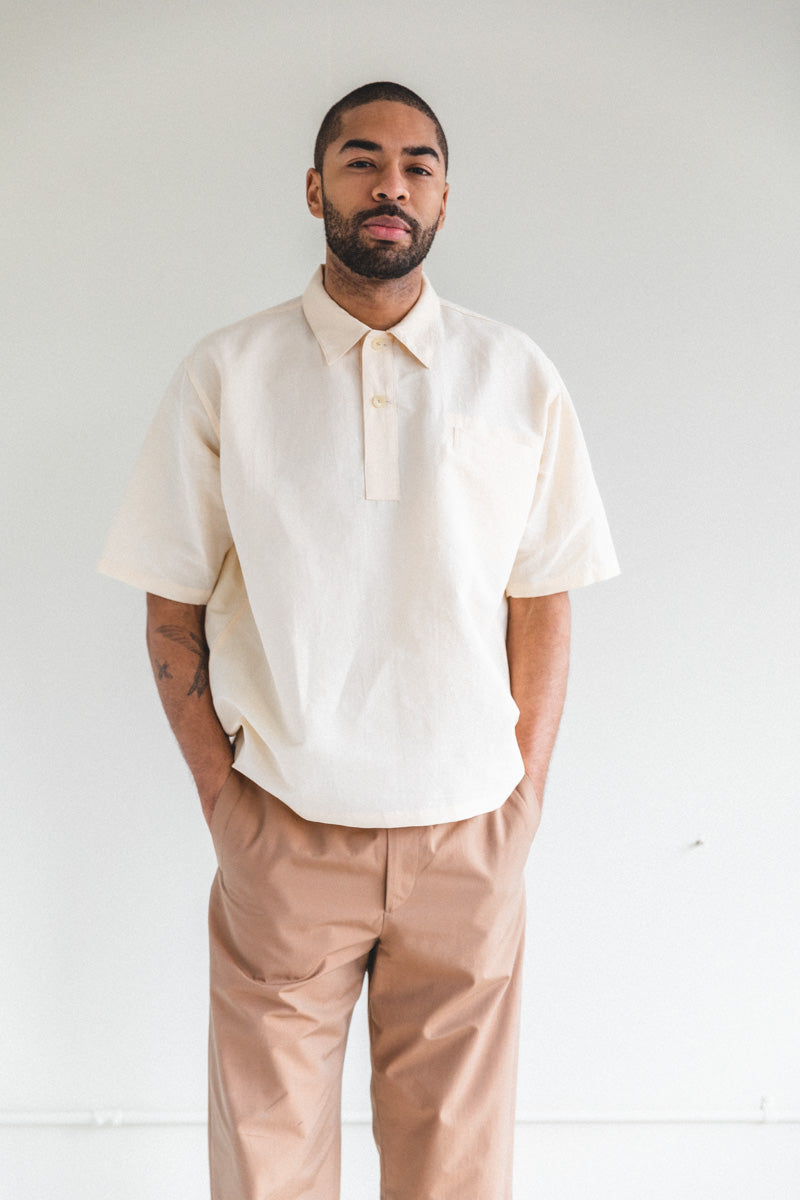 HIGH DENSITY FINX LINEN WEATHER SHIRTS IN ECRU