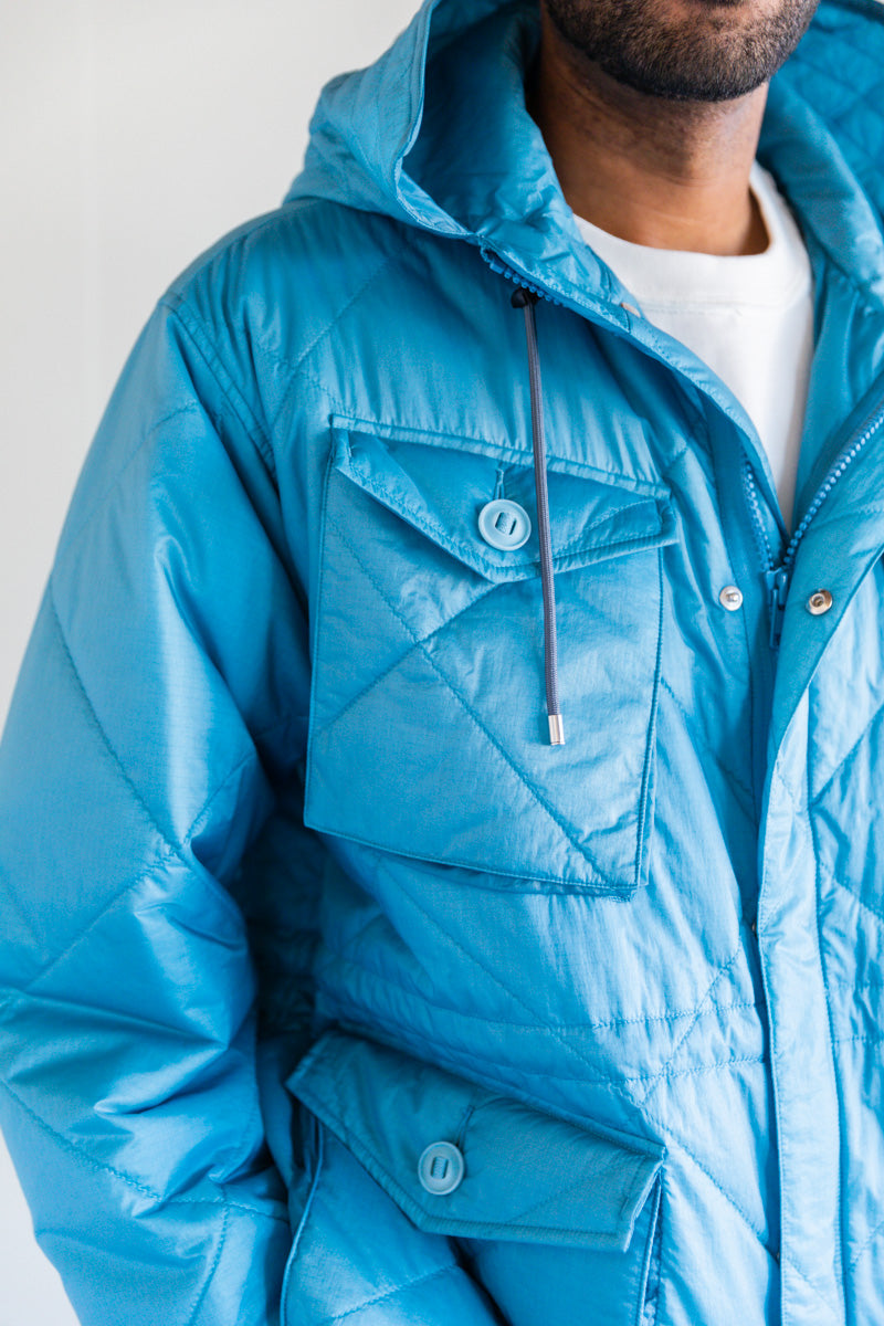 QUILTED SUPER LIGHT NYLON RIPSTOP FIELD BLOUSON IN BLUE