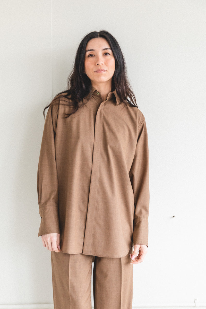 SUPER FINE TROPICAL WOOL SHIRTS IN TOP BROWN