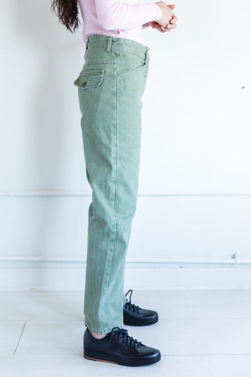 VALI PANT IN MOSS HERRINGBONE TWILL