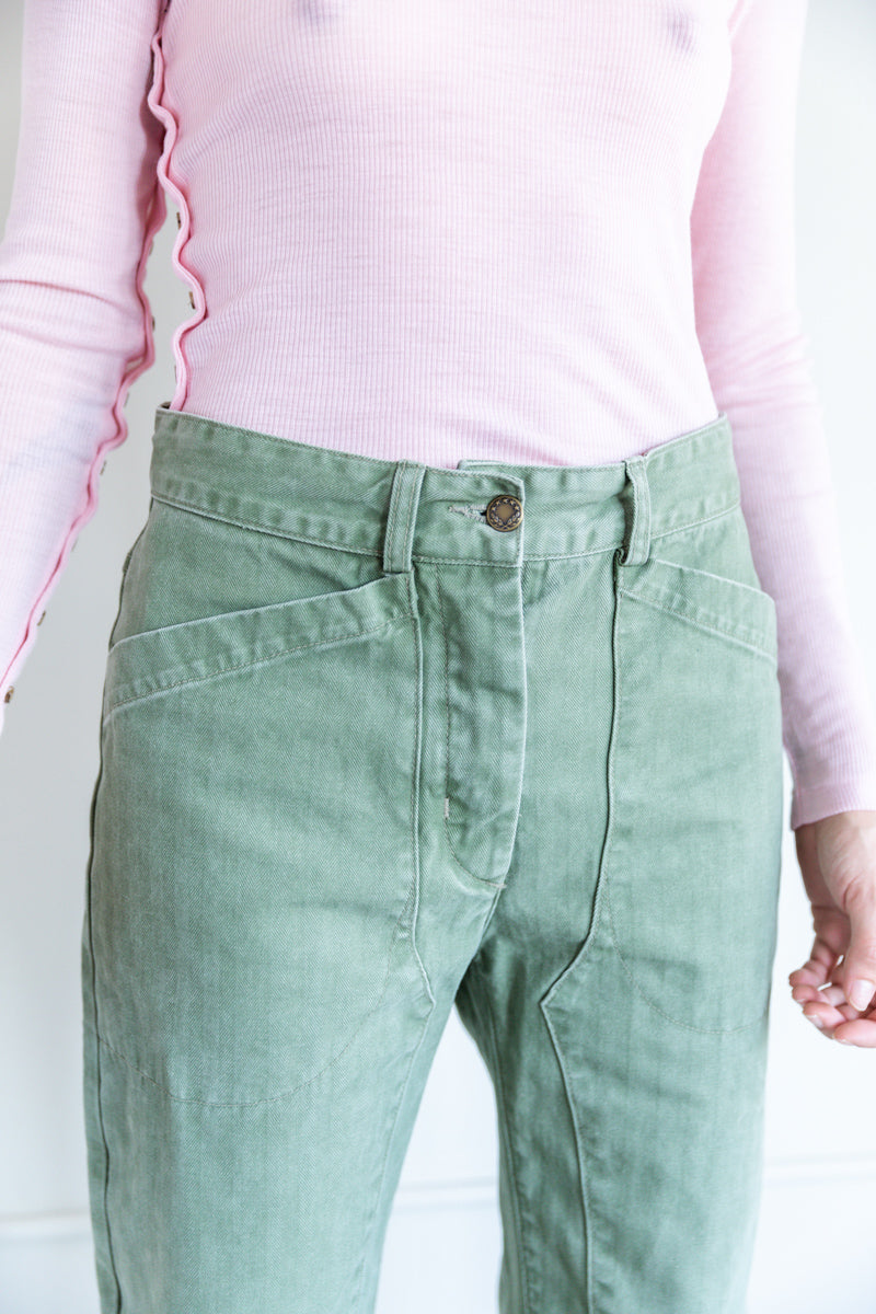 VALI PANT IN MOSS HERRINGBONE TWILL