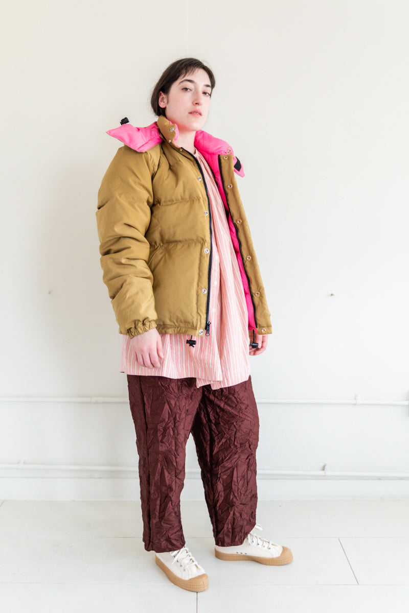 DOWN SWEATER IN TAN & BERRY