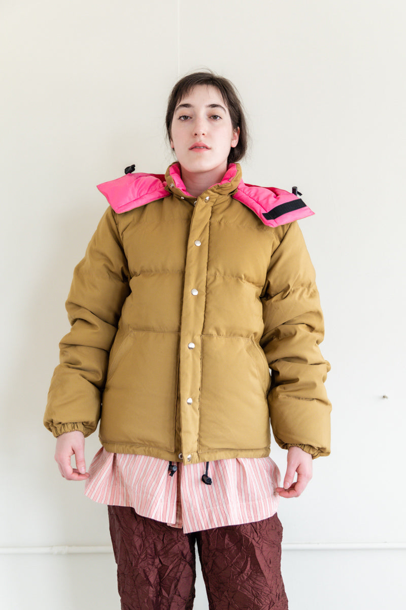 DOWN SWEATER IN TAN & BERRY