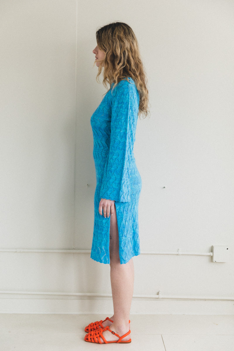 REBEL LONG SLEEVE DRESS IN CYAN