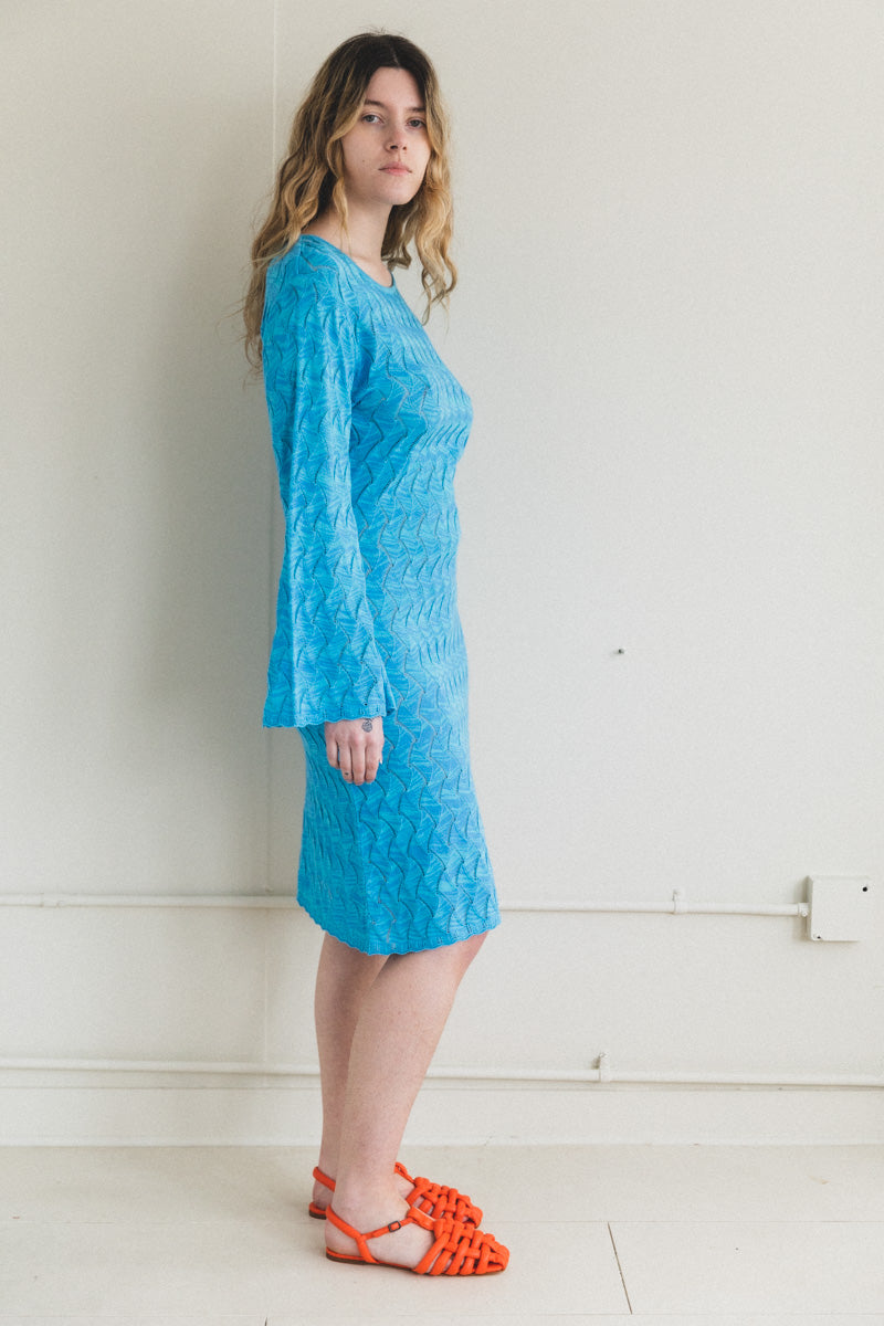 REBEL LONG SLEEVE DRESS IN CYAN