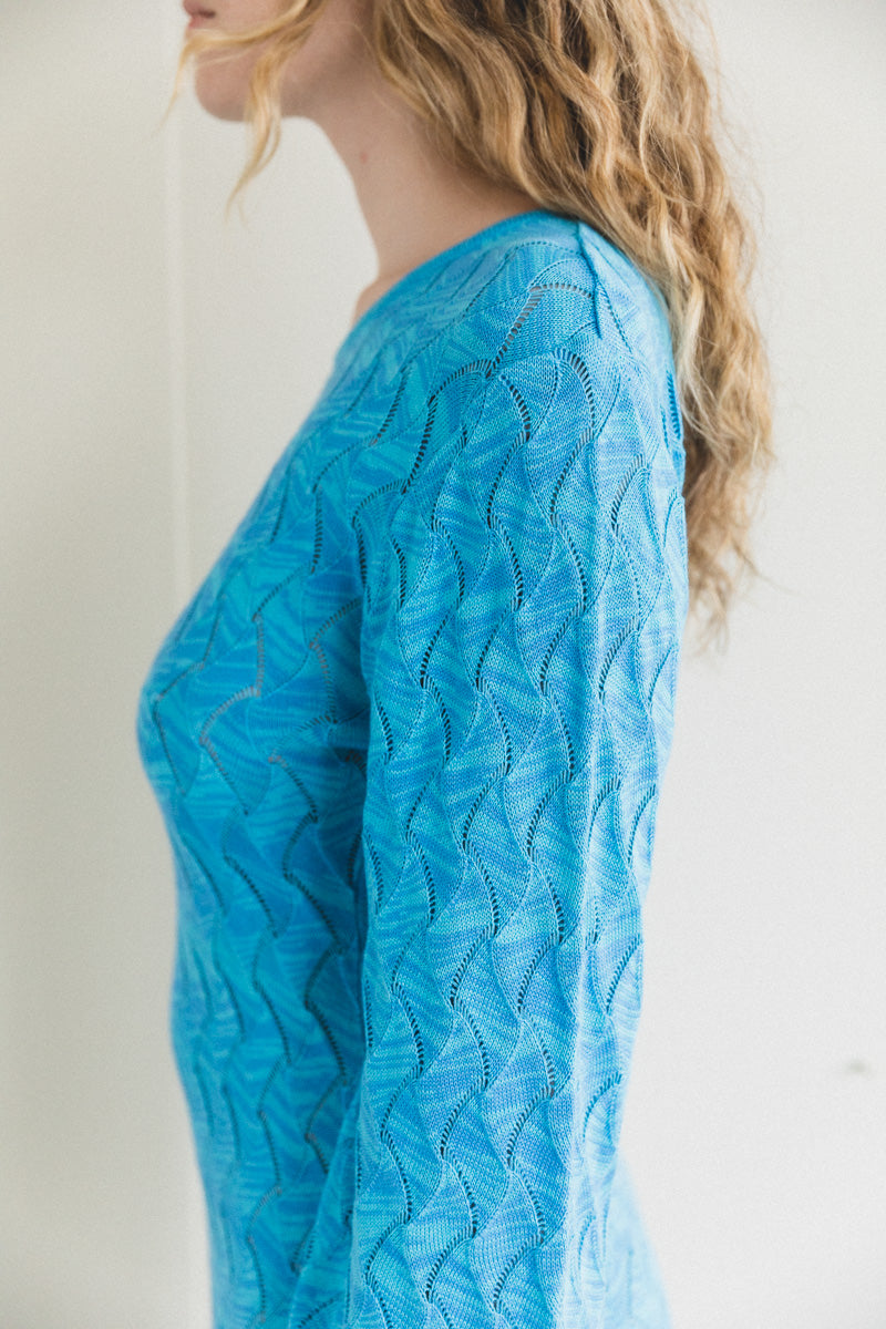 REBEL LONG SLEEVE DRESS IN CYAN