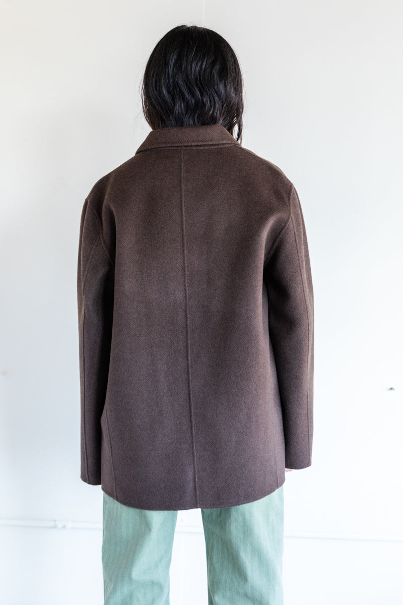 DOUBLE FACE JACKET IN UNDYED DARK BROWN YAK WOOL