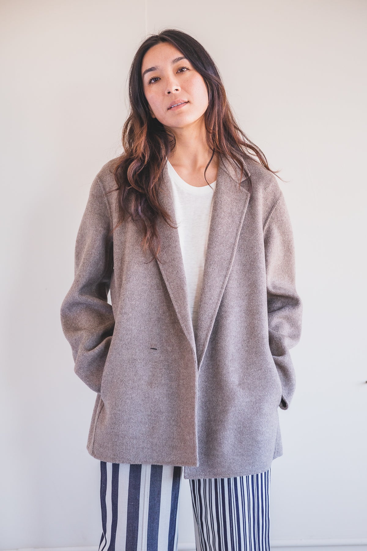 DOUBLE FACE JACKET IN UNDYED GREY YAK WOOL